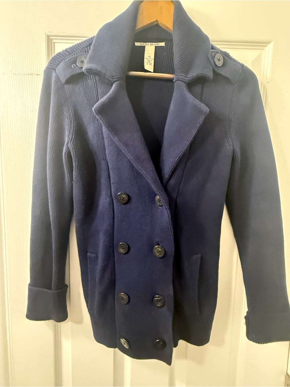 Lucky Brand Women's Navy Double-Breasted Sweater 100% Cotton